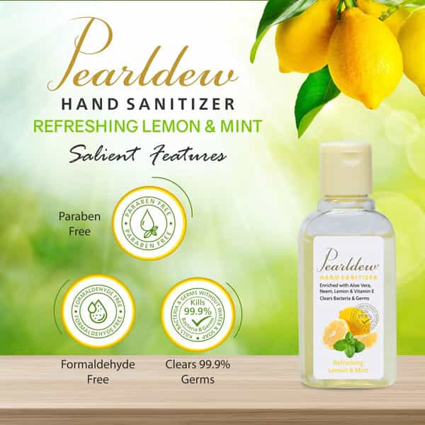 Pearldew Sanitizer (Lemon & Mint) | Aloe & Neem | Paraben Free | 60Ml (Pack Of 12)