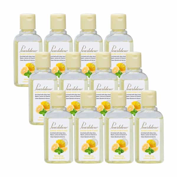 Pearldew Sanitizer (Lemon & Mint) | Aloe & Neem | Paraben Free | 60Ml (Pack Of 12)