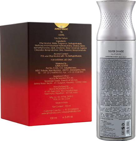 Ajmal Amber Magic Edp 100ml Perfume For Men And Silver Shade Homme Deodorant 200ml For Men