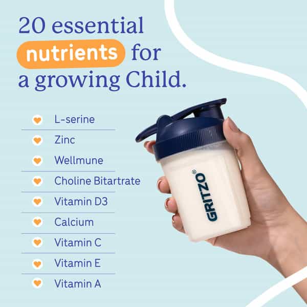 Gritzo Supermilk Growth (2-6Y Kids) | Creamy Vanilla | 200G | 6G Protein With 20 Vitamins & Minerals