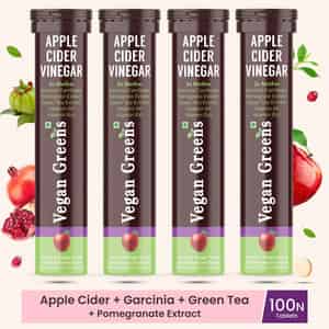 Vegan Greens Apple Cider Vinegar With Garcinina, Pomegrate, Green Tea, Vit B6 100 Effer, Lemonginger
