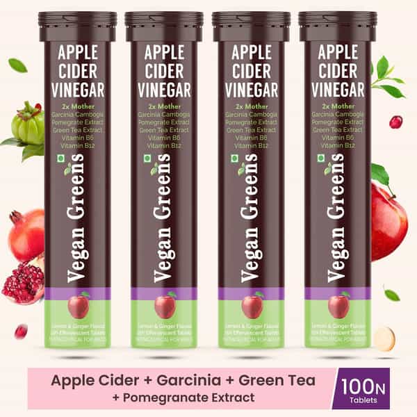 Vegan Greens Apple Cider Vinegar With Garcinina, Pomegrate, Green Tea, Vit B6 100 Effer, Lemonginger