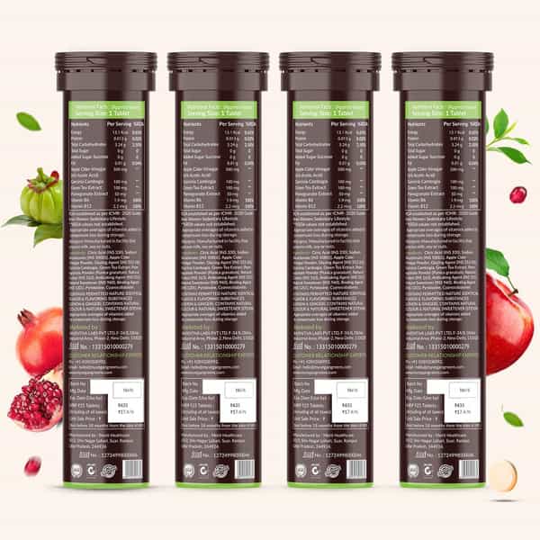 Vegan Greens Apple Cider Vinegar With Garcinina, Pomegrate, Green Tea, Vit B6 100 Effer, Lemonginger