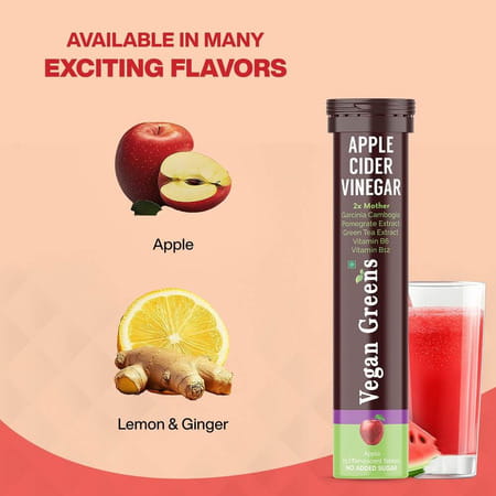Vegan Greens Apple Cider Vinegar With Garcinina, Pomegrate, Green Tea, Vit B6 100 Effer, Lemonginger