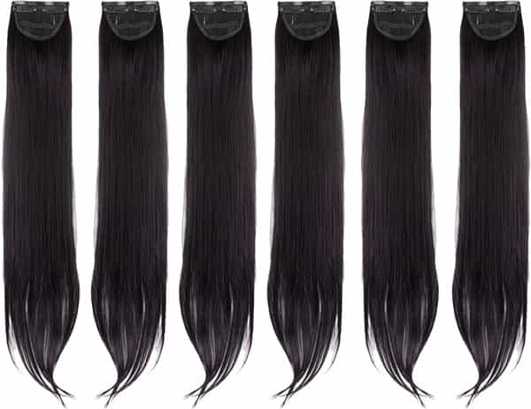 Streak Street Clip-In 24" Straight Natural Black Side Patches (6Pcs Set)