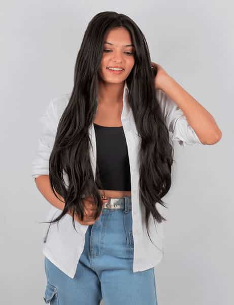 Streak Street Clip-In 24" Straight Natural Black Side Patches (6Pcs Set)