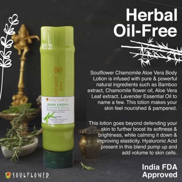 Soulflower Chamomile Aloe Vera Body Lotion With Vitamin C Hyaluronic Acid Bamboo Extracts 250Ml