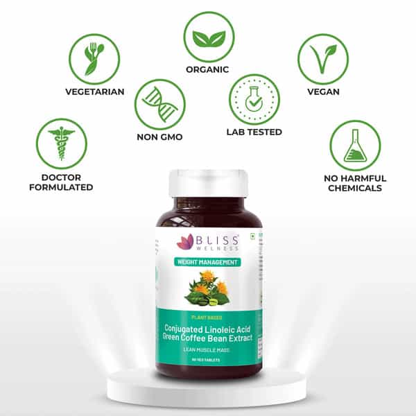 Bliss Welness Green Coffee Bean Extract + Cla Supplements | For Weight Management | 60 Veg Tablets