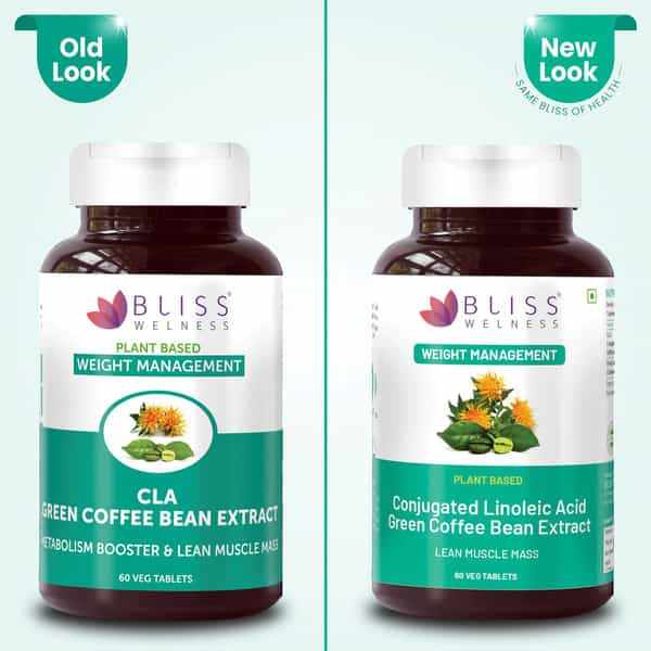 Bliss Welness Green Coffee Bean Extract + Cla Supplements | For Weight Management | 60 Veg Tablets