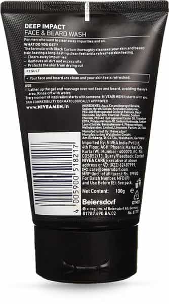 Nivea Men Deep Impact Intense Care Clean With Black Carbon Facewash - 100G