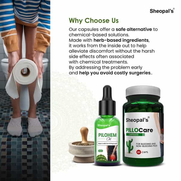 Sheopal's Ayurvedic Piles Care Combo With Pillocare Capsules & Oil | 60 Capsules + 30Ml Oil X 3