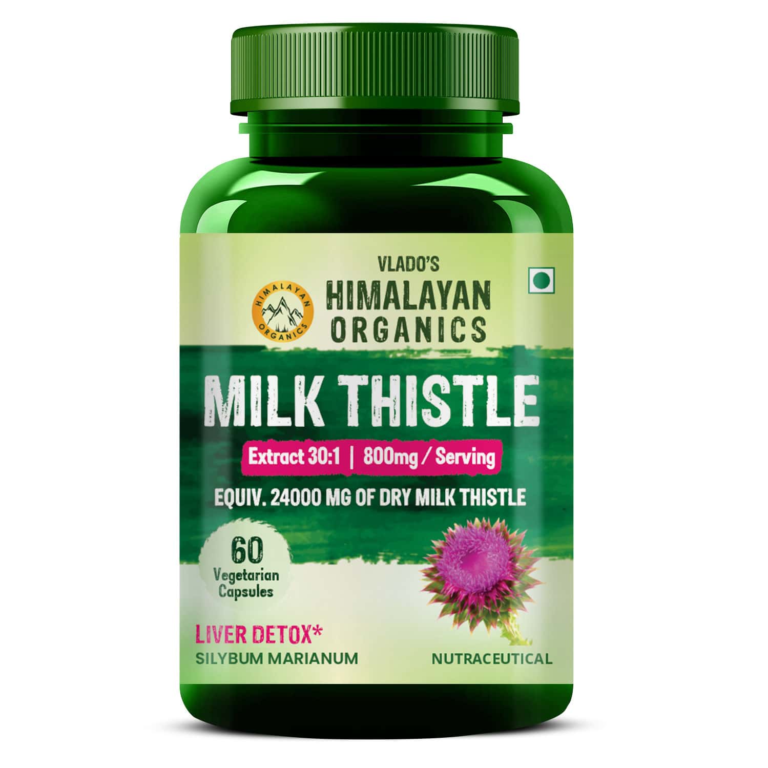 Vlado's Himalayan Organics Milk Thistle Extract | Helps In Cleanse Liver - 60 Veg Capsules