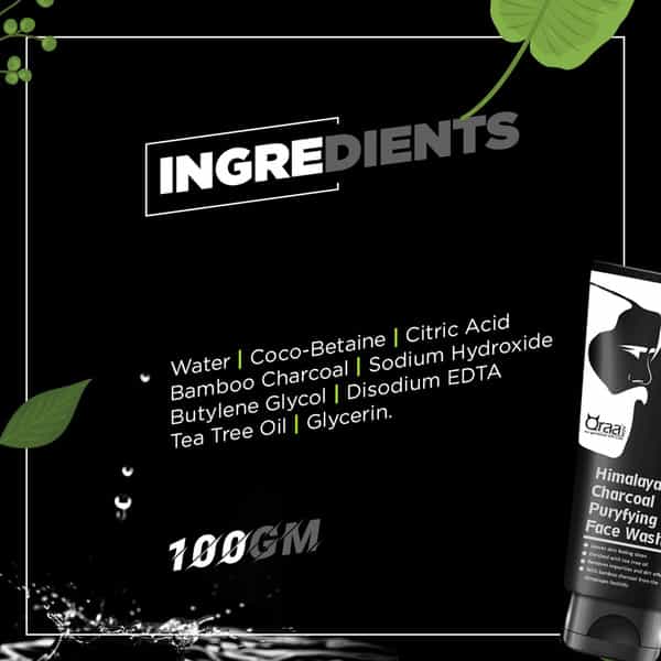 Qraa Men Himalayan Activated Bamboo Charcoal Purifying Face Wash For Deep Cleansing - 100 G