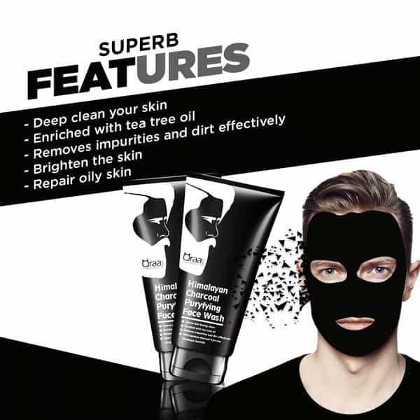 Qraa Men Himalayan Activated Bamboo Charcoal Purifying Face Wash For Deep Cleansing - 100 G