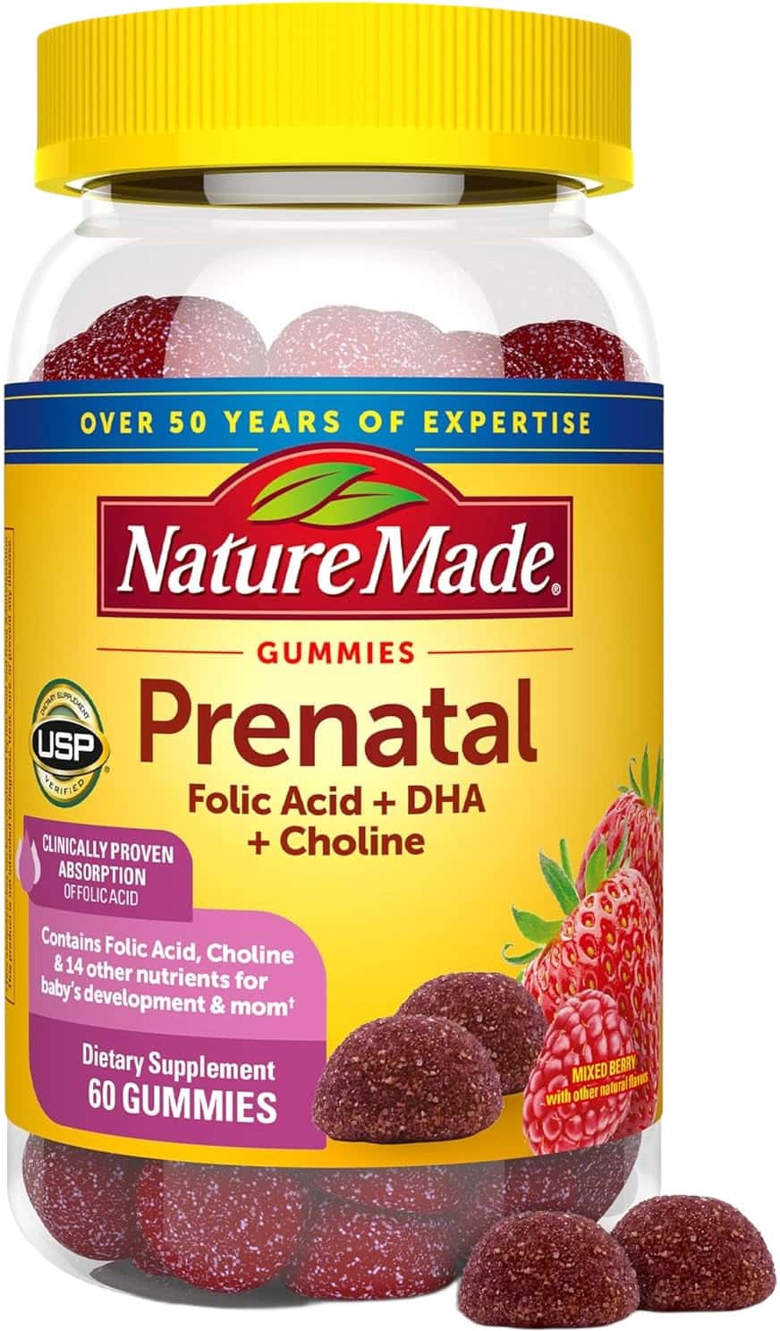 Nature Made Prenatal Gummies | Dha + Folic Acid | 60 Gummies | 30 Day Supply | Vitamin & Mineral