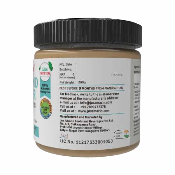 Jus Amazin Creamy Almond Butter - Unsweetened (200G) 25% Protein Vegan