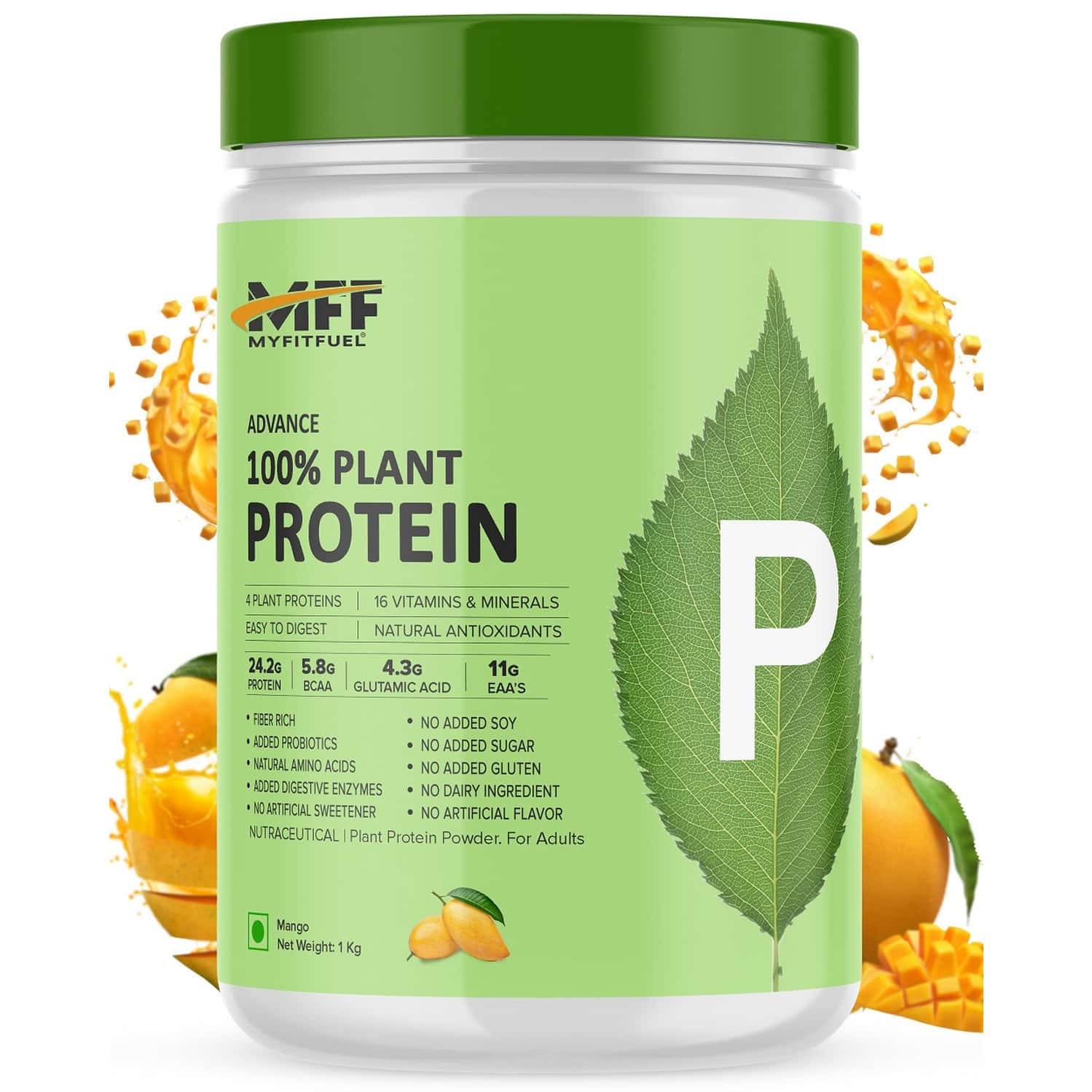 Myfitfuel Advance 100% Plant Protein (4 Proteins | 16 Vitamins Minerals | Easy To Digest) 1 Kg Mango