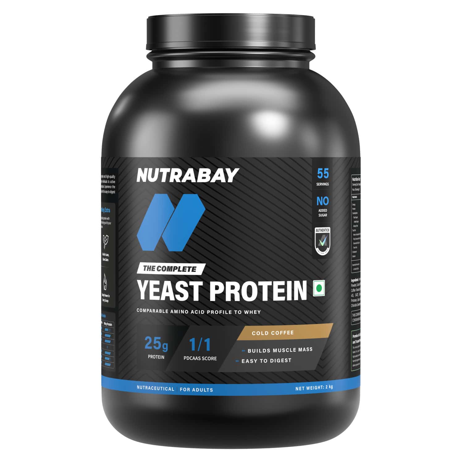 Nutrabay Yeast Protein Powder Cold Coffee 25g Protein & 6.7g Bcaa Per Scoop Jar 2 Kg