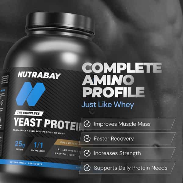 Nutrabay Yeast Protein Powder Cold Coffee 25G Protein & 6.7G Bcaa Per Scoop Jar 2 Kg