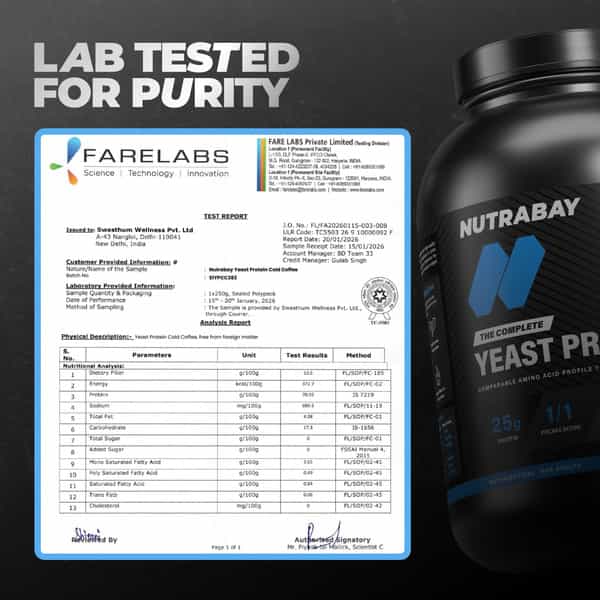 Nutrabay Yeast Protein Powder Cold Coffee 25G Protein & 6.7G Bcaa Per Scoop Jar 2 Kg