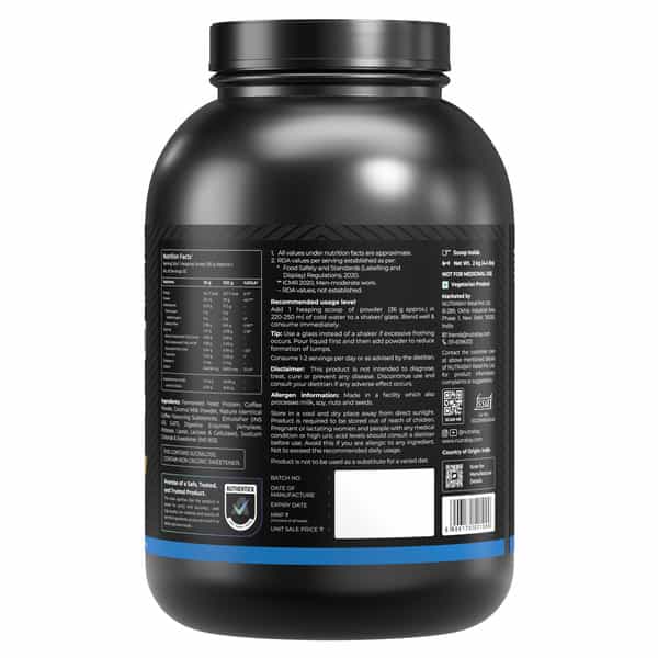 Nutrabay Yeast Protein Powder Cold Coffee 25G Protein & 6.7G Bcaa Per Scoop Jar 2 Kg