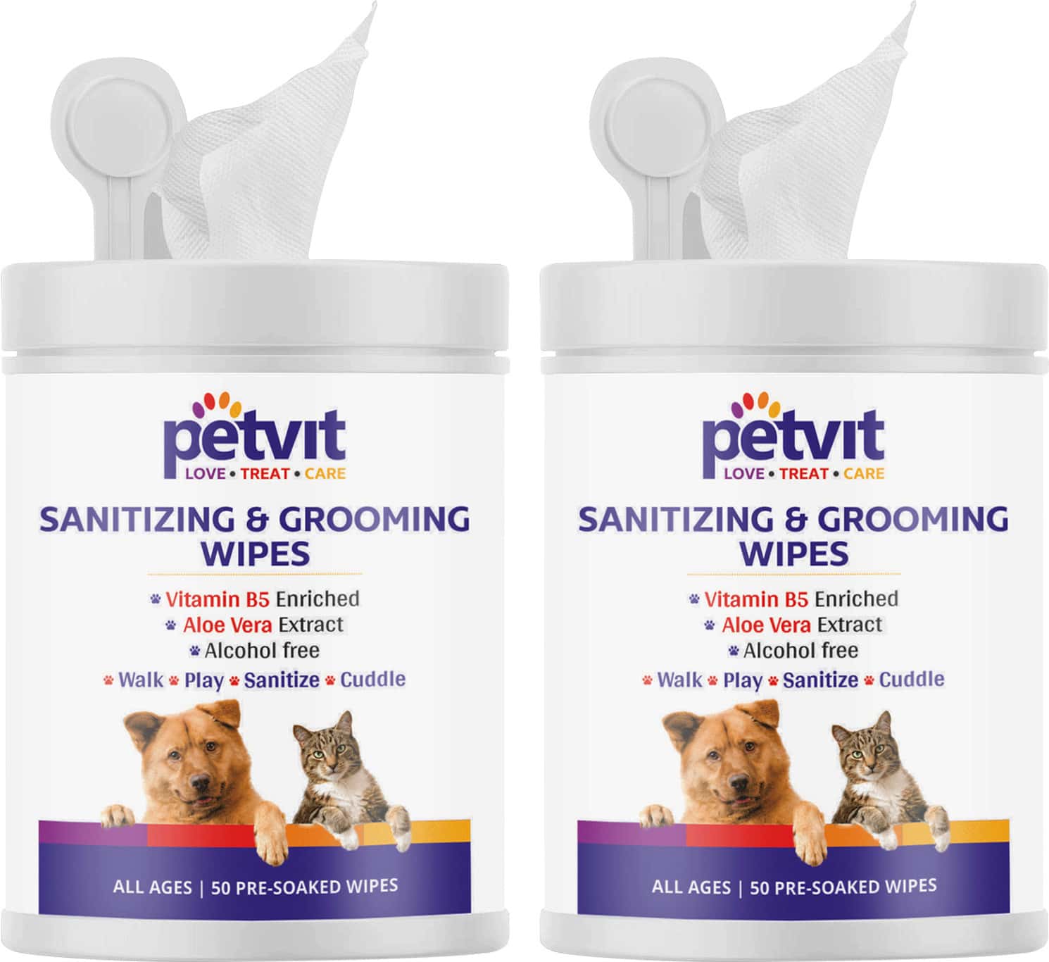 Petvit Cleansing & Grooming Wipes For Dog And Cat Enriched With Aloe Vera - 50 Wipes | Pack Of 2