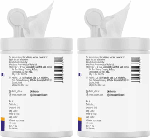 Petvit Cleansing & Grooming Wipes For Dog And Cat Enriched With Aloe Vera - 50 Wipes | Pack Of 2