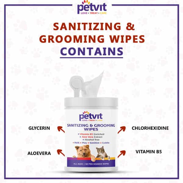 Petvit Cleansing & Grooming Wipes For Dog And Cat Enriched With Aloe Vera - 50 Wipes | Pack Of 2