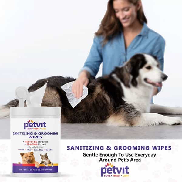 Petvit Cleansing & Grooming Wipes For Dog And Cat Enriched With Aloe Vera - 50 Wipes | Pack Of 2