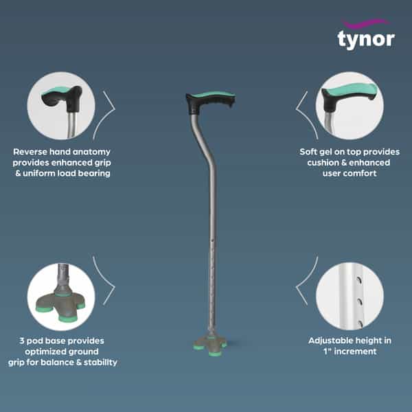 Tynor Walking Stick Trio Grey Universal 1 Unit