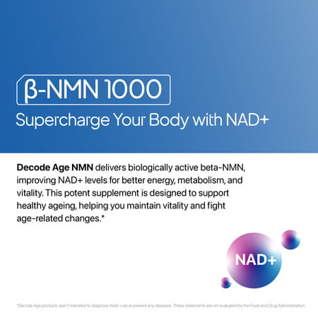Decode Age Nmn Supplement | 99.9% Pure Beta Nmn | Nad+ Booster For Energy | 1000mg | Veg - 60n