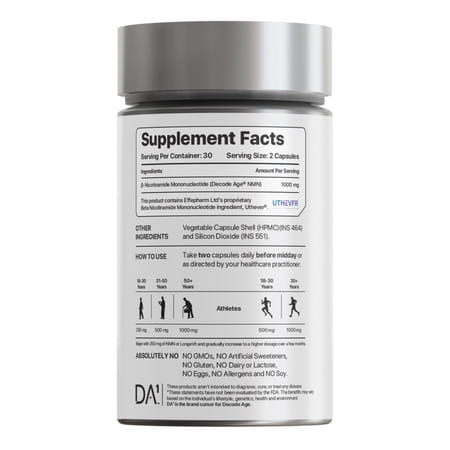 Decode Age Nmn Supplement | 99.9% Pure Beta Nmn | Nad+ Booster For Energy | 1000mg | Veg - 60n