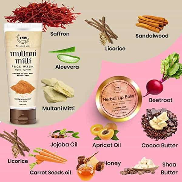 Tnw The Natural Wash Beetroot Lip Balm & Multani Mitti Face Wash Combo | Pack Of 2