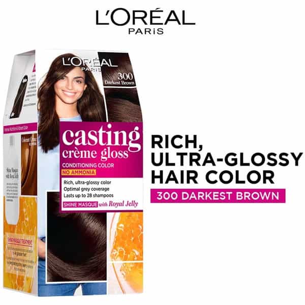 L'oreal Paris Casting Creme Gloss Hair Color | Shade 300 - Darkest Brown | 60G + 40Ml + 60G