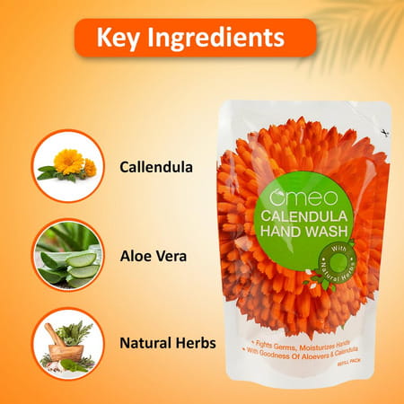 Omeo Calendula Hand Wash Refill Pouch With Aloe Vera & Calendula Extract - 180Ml (Set Of 2)