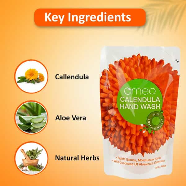 Omeo Calendula Hand Wash Refill Pouch With Aloe Vera & Calendula Extract - 180Ml (Set Of 2)
