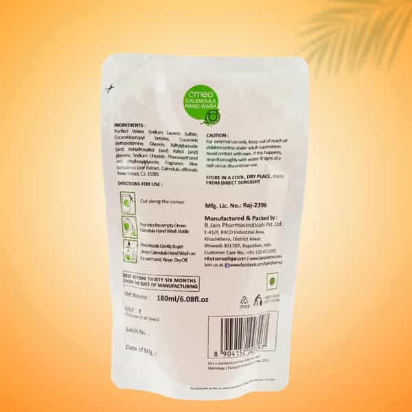 Omeo Calendula Hand Wash Refill Pouch With Aloe Vera & Calendula Extract - 180Ml (Set Of 2)