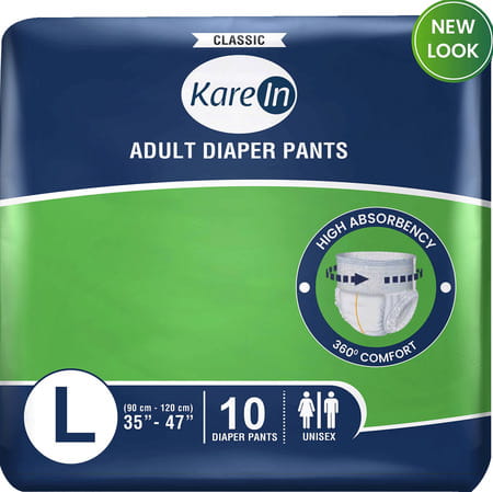 Kare In Classic Adult Diaper Pants Large 90 - 120 Cm (35"- 47") Unisex Elastic Waist 10 Count