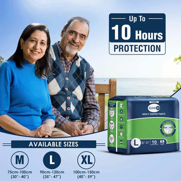 Kare In Classic Adult Diaper Pants Large 90 - 120 Cm (35"- 47") Unisex Elastic Waist 10 Count