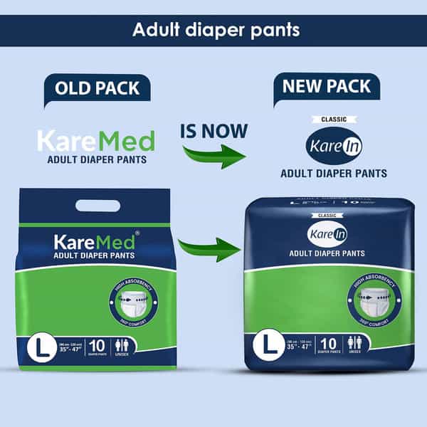 Kare In Classic Adult Diaper Pants Large 90 - 120 Cm (35"- 47") Unisex Elastic Waist 10 Count