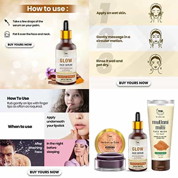 Tnw-Skin & Lip Care Combo Of 3 With Glow Face Serum | Multani Mitti Face Wash & Beetroot Lip Balm