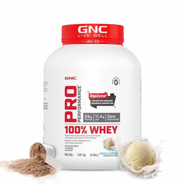 Gnc Pro Performance 100% Whey Protein Powder | 1.8 Kg | 24G Protein | 5.5 Grams Bcaa | Vanilla Cream