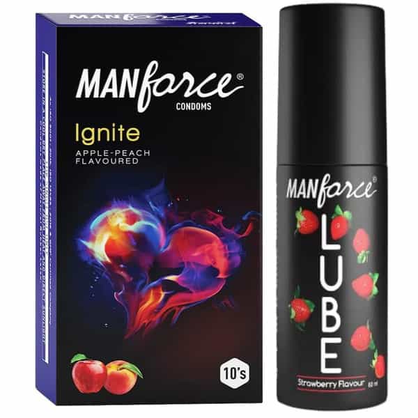 Manforce Ignite Apple-Peach Flavoured Condoms 10 Pc & Manforce Lube Strawberry Flavoured Unisex 60Ml