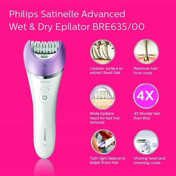 Philips Bre635 Satinelle Advanced Epilator Electric Hair Removal Cordless Wet & Dry Use