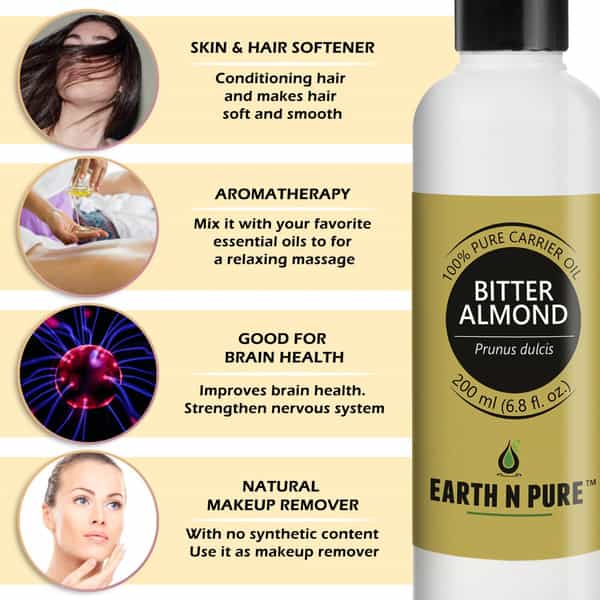 Earth N Pure Bitter Almond Oil - 200 Ml (6.8 Fl. Oz.) Hair Oil (200 Ml)