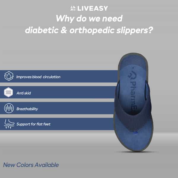 Liveasy Essentials Men's Diabetic & Orthopedic Slippers - Blue - Size Uk 6 / Us 7