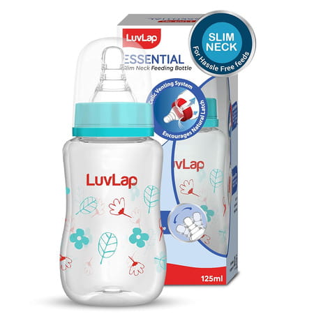 Luvlap Anti-Colic Slim/Regular Neck Essential Baby Feeding Bottle 125ml Bpa Free