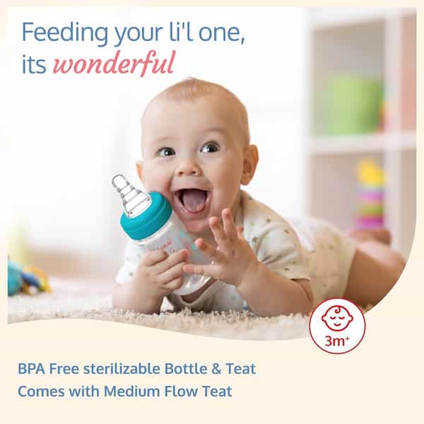 Luvlap Anti-Colic Slim/Regular Neck Essential Baby Feeding Bottle 125Ml Bpa Free