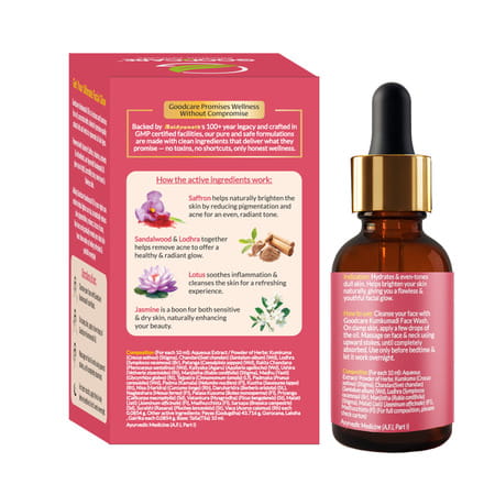 Goodcare Kumkumadi Face Oil 30Ml | Saffron, Lotus & Sandalwood | Brightens, Evens Tone & Fades Spots
