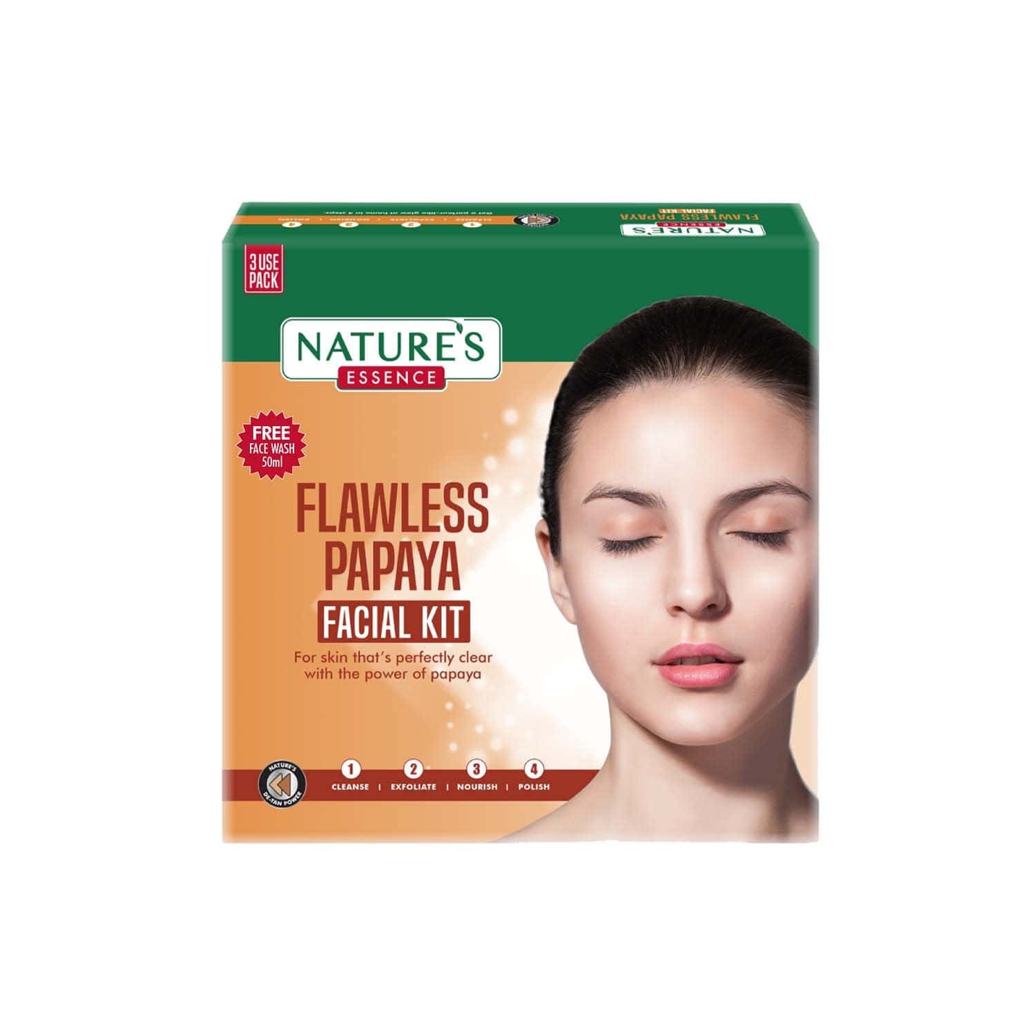 Nature's Essence Flawless Papaya Facial Kit | Cleanse | Exfoliate | Nourish And Polish Your Skin 75g